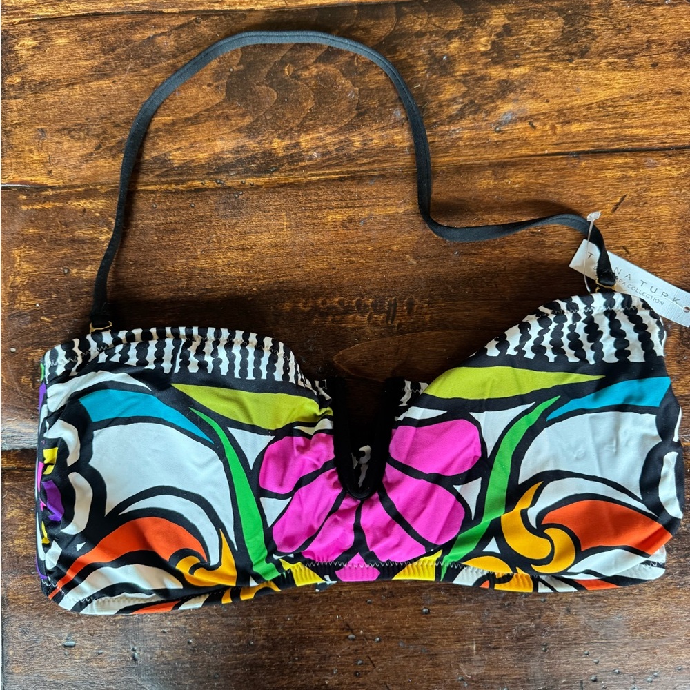 Trina Turk Multicolor Floral Bandeau Bikini Top NWT HTF size 14
